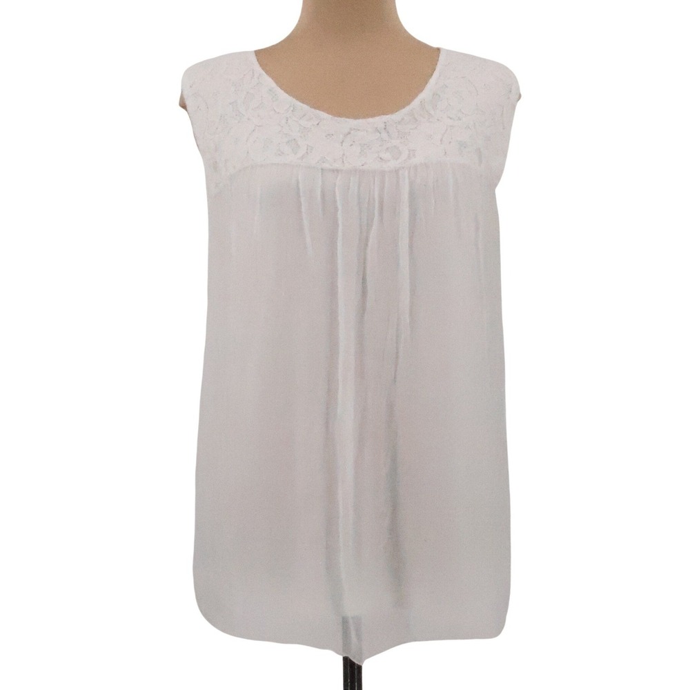 Elena‎ Baldi Silk Tunic Top Womens Size L White Lace Boho Romantic Bridal  Italy